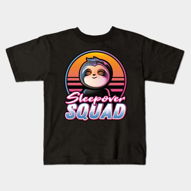 Sleepover Squad Kawaii Sloth Sunset Retro Kids T-Shirt by PnJ